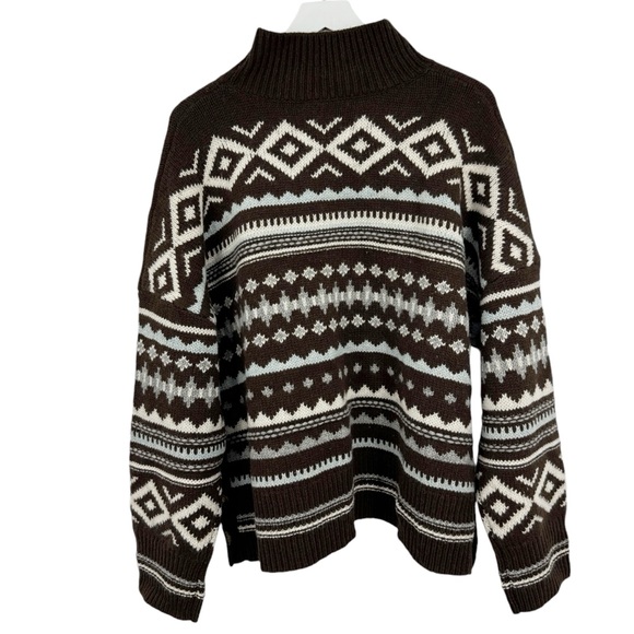Sundance Fair Isle Mock Neck Wool Blend Sweater Brown Cream Blue Size XXL - Picture 5 of 8